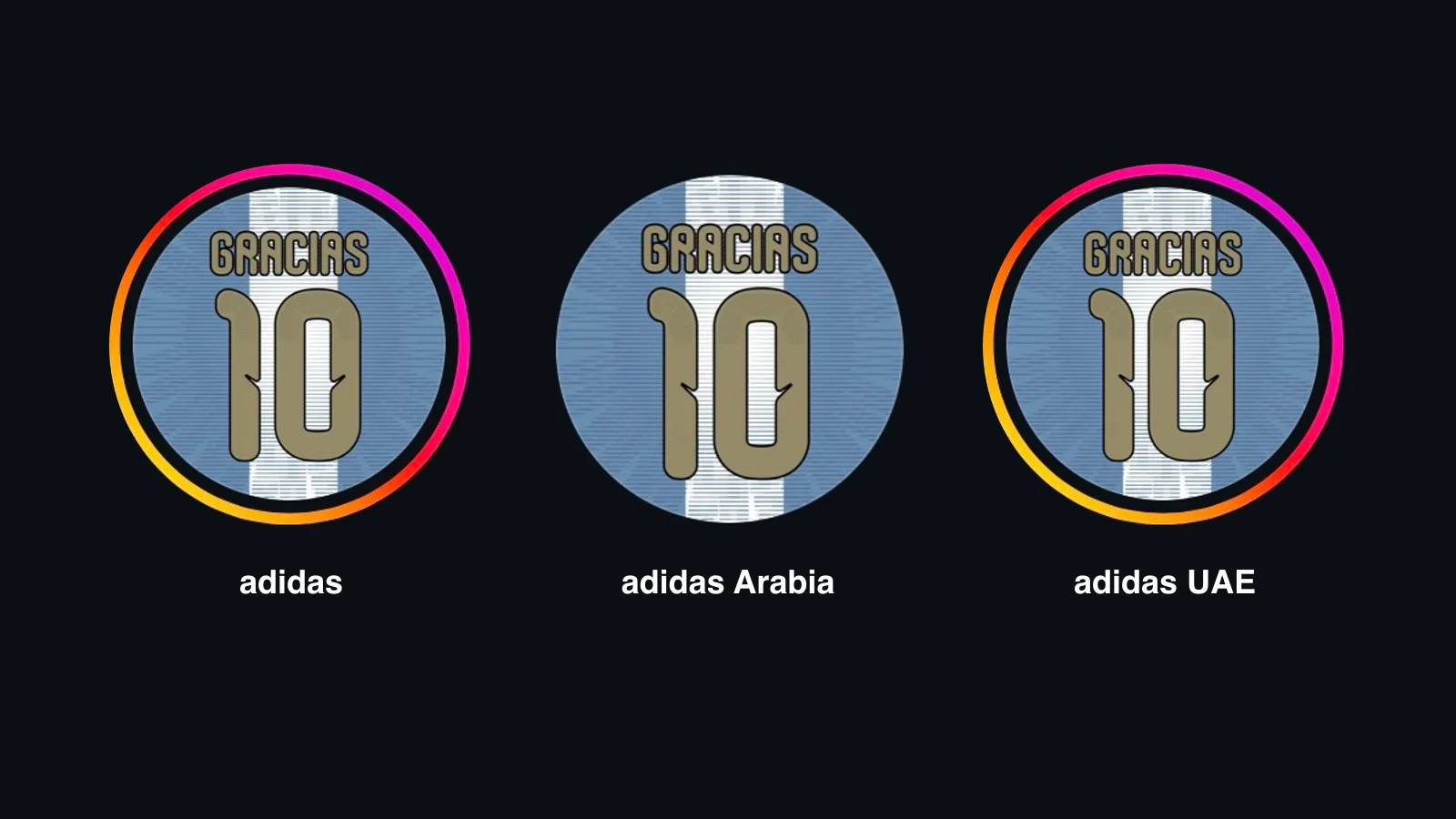 صور حسابات adidas وadidas Arabia وadidas UAE في إنستقرام بتصميم «GRACIAS 10» بقميص الأرجنتين